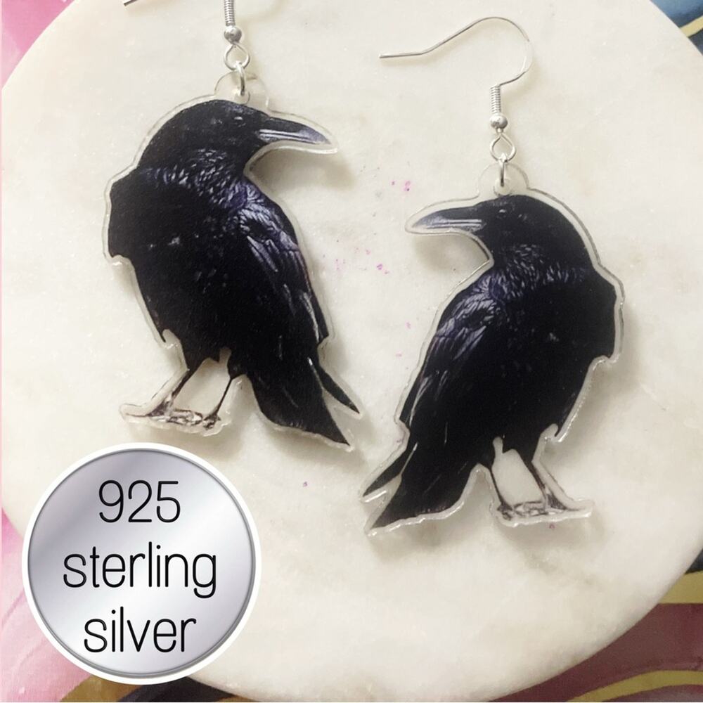 Black Raven 925 Sterling Silver Earrings